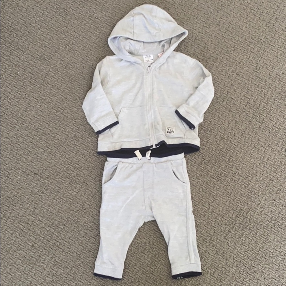 Zara zip hoodie and jogger bottom 9-12 mo